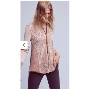 Moth Anthro Knit Sweater Textured Diagonal Pattern Cream Peach Womens L